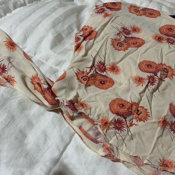 Madewell Cream Orange Sash Tie Wrap Top Dutch Dandelion Print - Picture 9 of 9